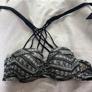 Ambrielle Black and Gray Balconette Bikini Top with Multi-Strap Design
